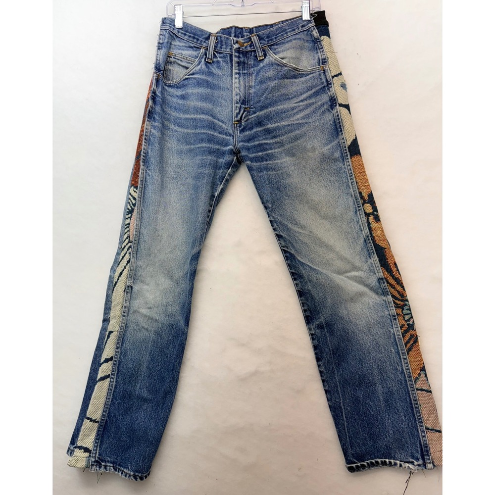 Rustler Custom Reworked Tapestry Side Panel Distressed Straight Leg Jeans 30x27